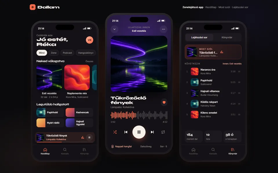 Dallam – zenelejátszó mobilapp – előnézet