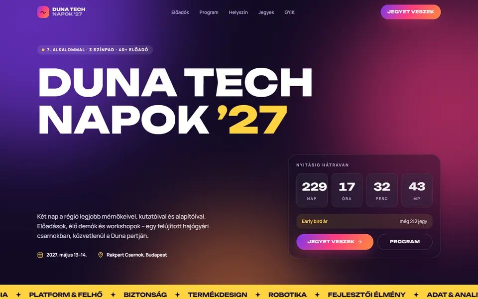 Duna Tech Napok – konferencia landing – előnézet