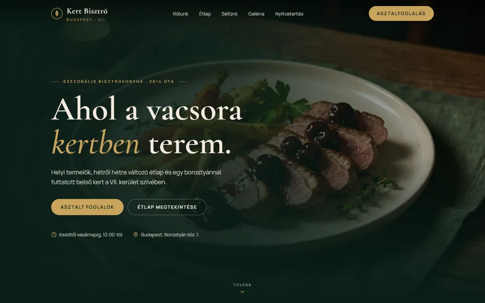 Kert Bisztró – étterem weboldal asztalfoglalással – előnézet