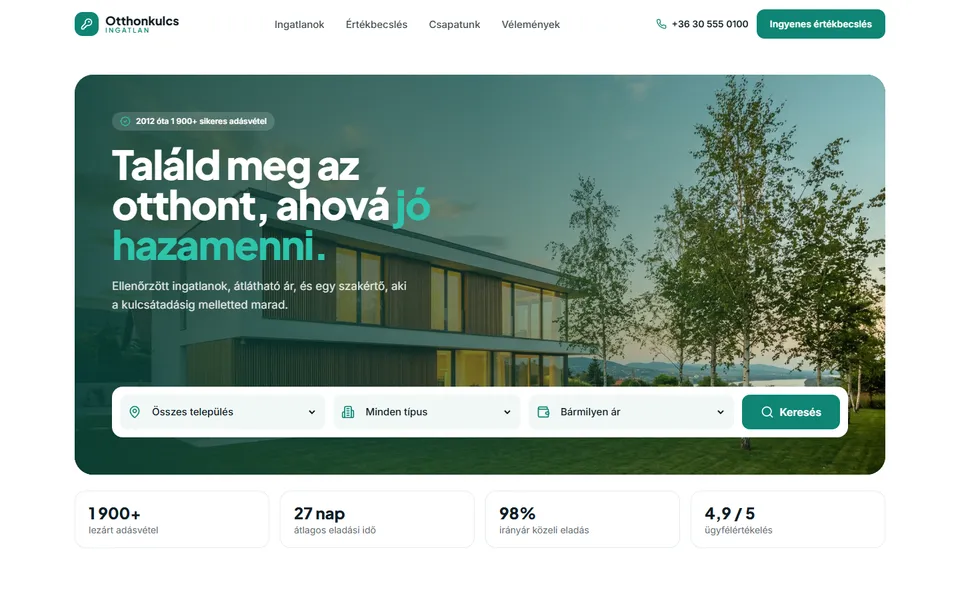 Otthonkulcs – ingatlaniroda weboldal – előnézet