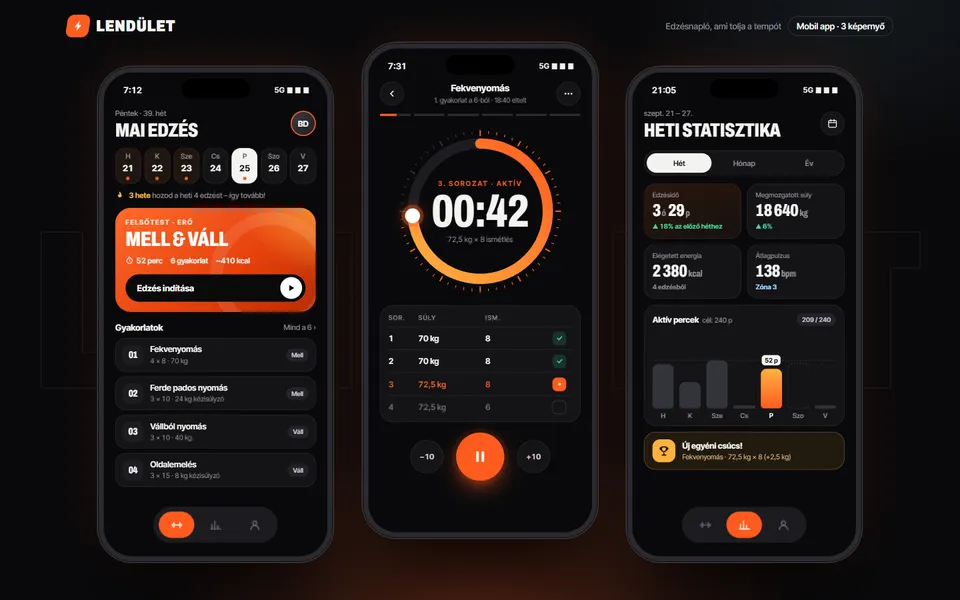 Lendület – edzésnapló app – előnézet