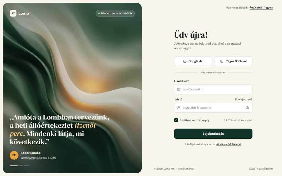 Osztott bejelentkezés – márkapanel + űrlap – előnézet