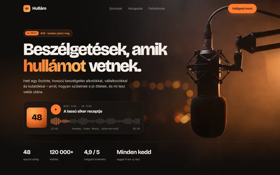 Hullám Podcast – podcast- és alkotói oldal – előnézet