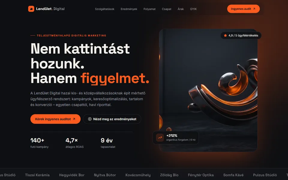 Lendület Digital – marketing ügynökség weboldal – előnézet