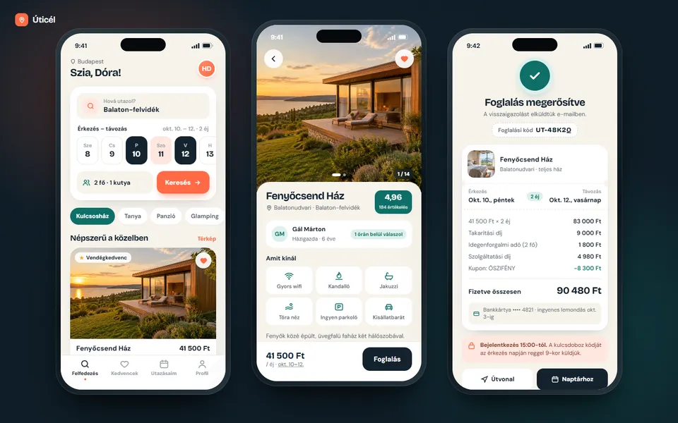 Úticél – szállásfoglaló mobilapp – előnézet