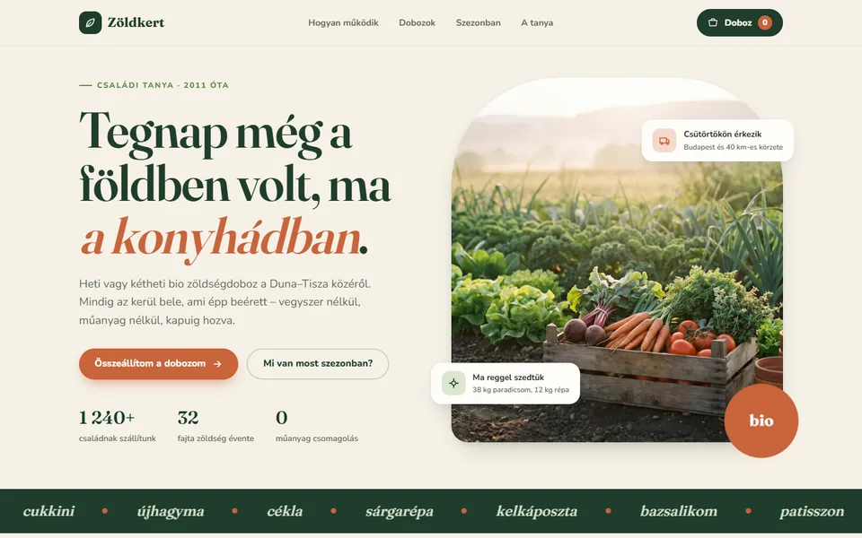 Zöldkert Doboz – bio zöldségdoboz webshop – előnézet